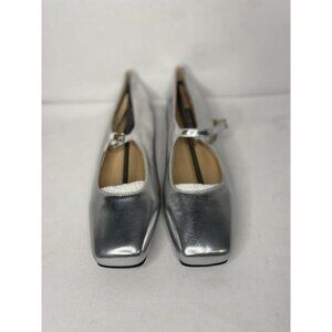 Metallic Silver Square Toe Mary Jane Flats Size 7